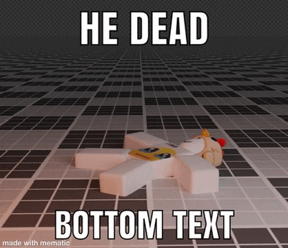 a cartoon character laying on the floor with the words he dead bottom text below it