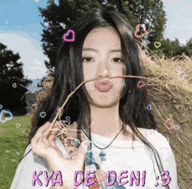 a picture of a girl with hearts around her and the name kva de deni