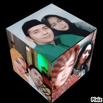 a picture of a man and a woman is in a cube with pixiz written on it