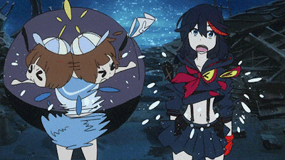 a girl in a school uniform is standing next to a girl in a circle