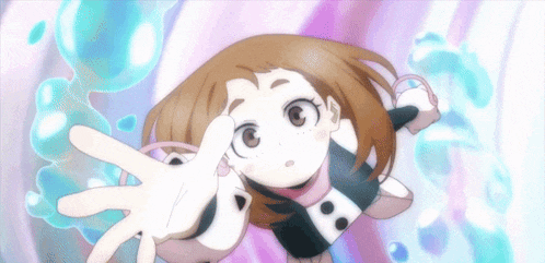 a cartoon girl is reaching out her hand towards something