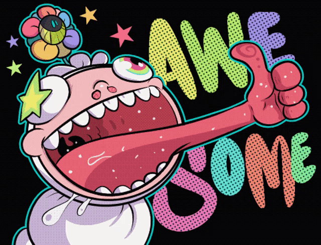 a cartoon character is giving a thumbs up and the words awesome some are behind him