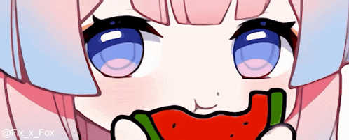 a drawing of a girl eating a slice of watermelon by fx_x_fox