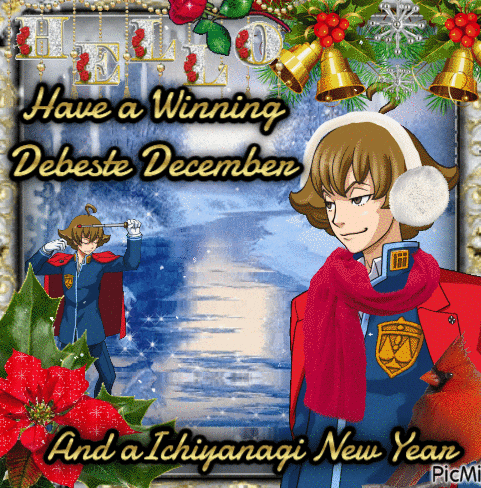 a christmas greeting card that says hello have a winning debeste december and a ichiyanagi new year