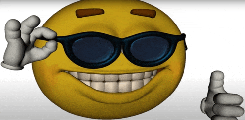 a cartoon smiley face wearing sunglasses giving a thumbs up