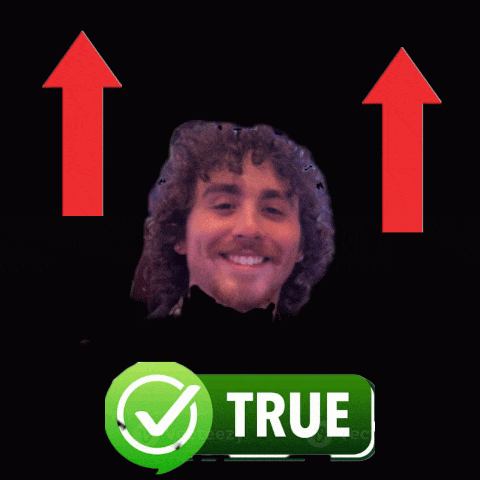 a picture of a man with two arrows pointing up and a green true button