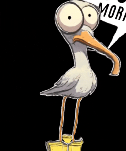 a seagull with a speech bubble that says more