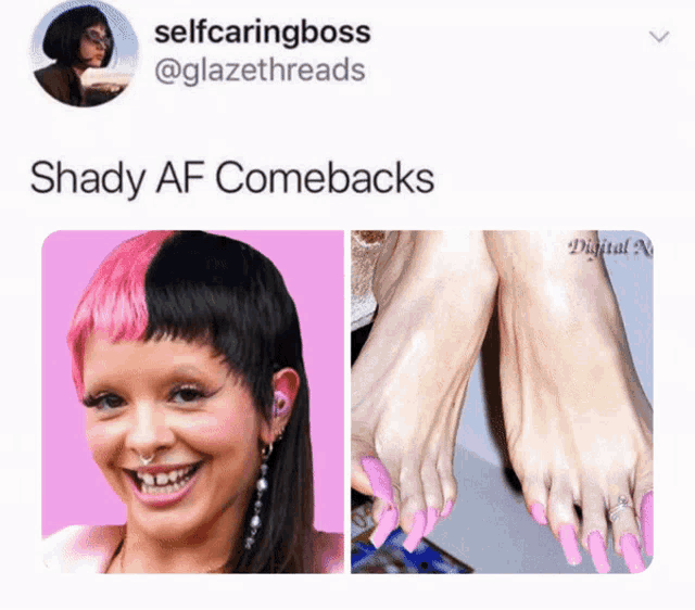 a picture of a woman with shady af comebacks on her nails