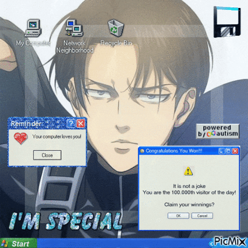 a computer screen that says i 'm special at the bottom