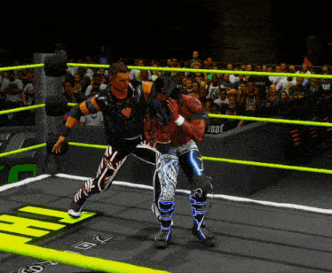 two wrestlers in a ring with a crowd behind them and a sign that says ufc