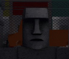 a statue of a man 's face is behind a fence in a dark room .