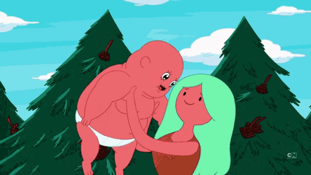 a cartoon of a baby being held by a woman with cn on the bottom right