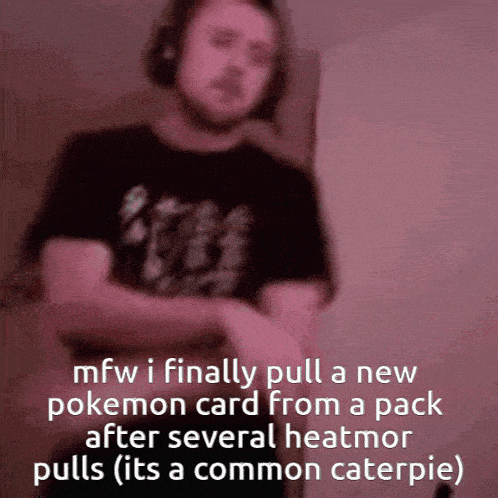 a man wearing headphones stands in front of a pink background with the words mfw i finally pull