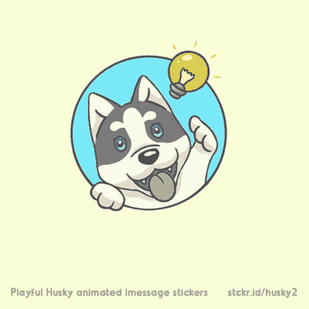 a husky dog is holding a light bulb above his head .