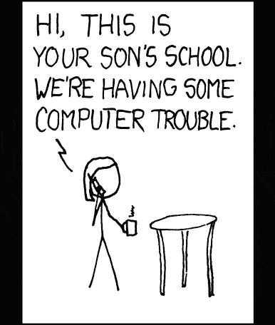 a black and white drawing of a person talking to another person about computer trouble