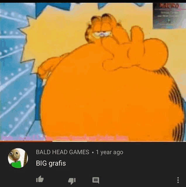 a cartoon of garfield giving a thumbs up with the caption bald head games 1 year ago
