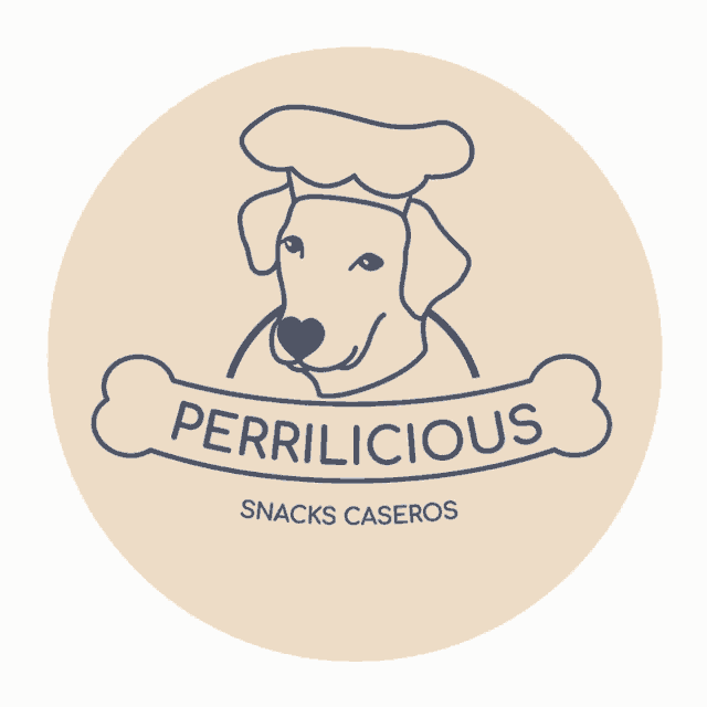 a logo for perrilicious snacks caseros has a dog wearing a chef hat