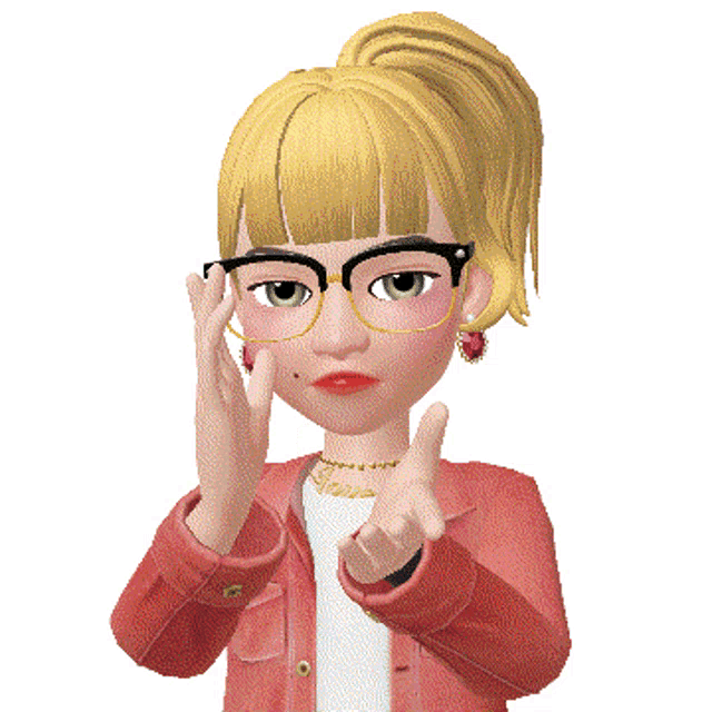 a cartoon girl wearing glasses and a necklace that says ' grace ' on it