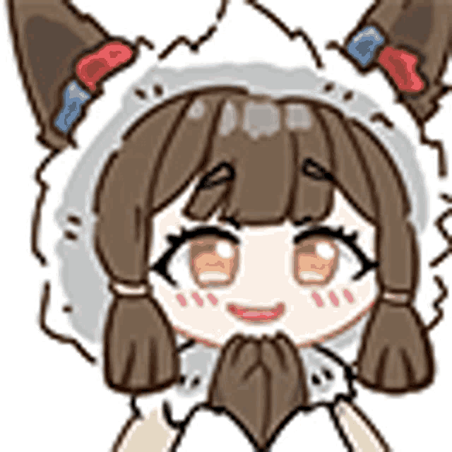 a cartoon girl wearing a furry hood and ears is smiling and holding her hands together .