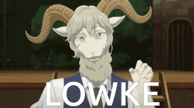 a picture of a goat with horns and the name lowke on it