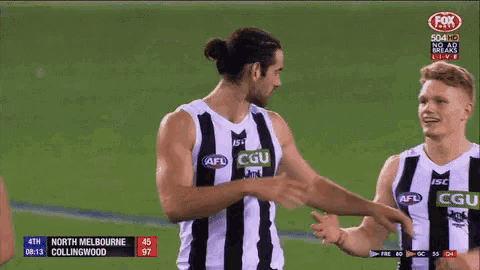 a fox sports broadcast of a soccer game between north melbourne and collingwood