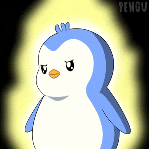 a drawing of a blue penguin with the word pengu on the bottom right