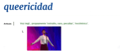 a blurred image of a man singing into a microphone with queeridad written above him