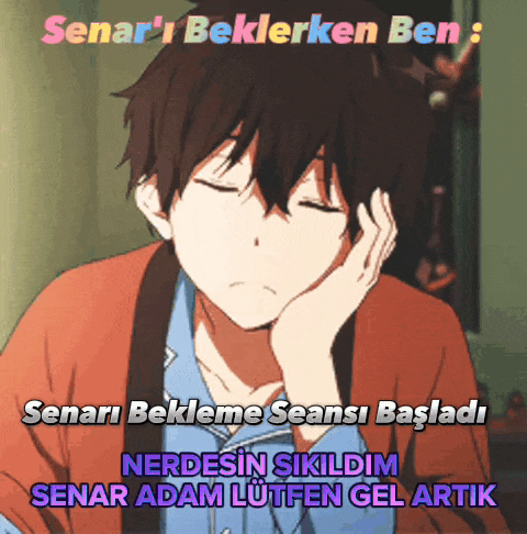 a cartoon of a boy with his hand on his face and the words " senar 'i beklerken ben "