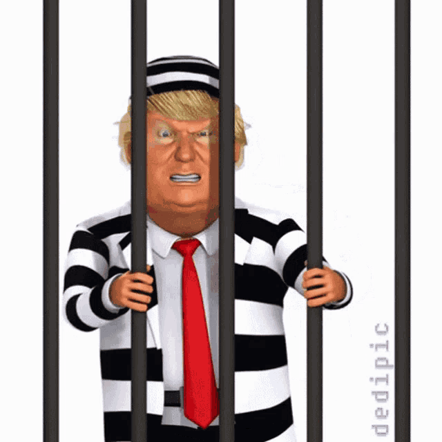 a cartoon of donald trump in a prison cell