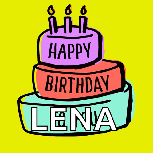a drawing of a birthday cake with the name lena on it