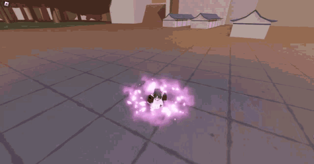 a person is standing on a tiled floor with a purple light coming out of their feet .