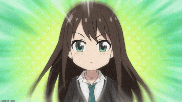 a picture of a girl with long hair and a tie with the words animated on the bottom
