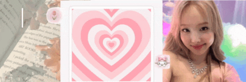 a picture of a girl with a pink heart in the background