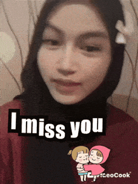 a picture of a girl with the words " i miss you " on it