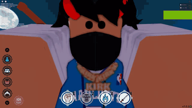 a screenshot of a video game with a person wearing a shirt that says kirk