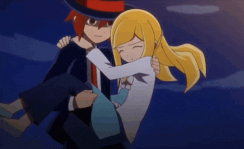 a man in a suit is holding a girl in his arms in a cartoon