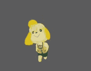 a cartoon dog with a ponytail is standing on a gray surface .