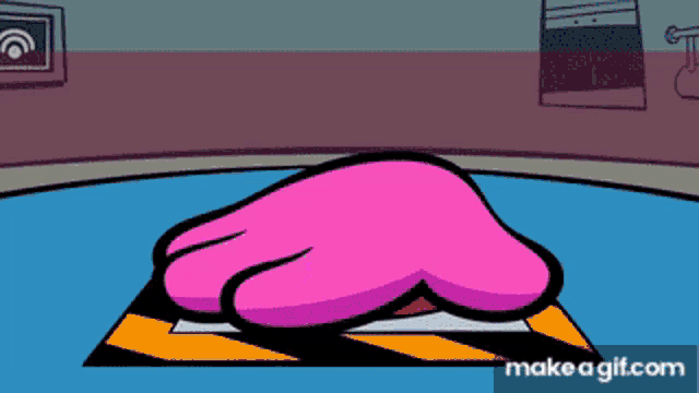 a cartoon of a person laying on a mat with the words make a gif.com below