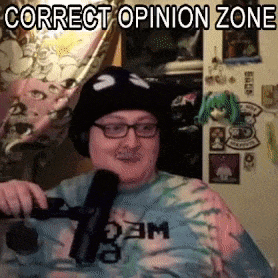 a man wearing glasses and a hat is holding a microphone and says correct opinion zone .