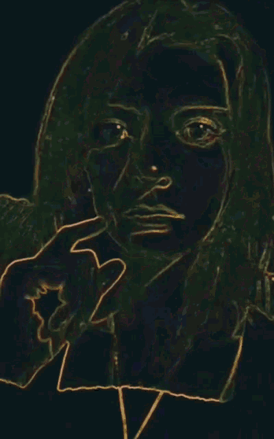 a neon drawing of a woman 's face with the letter a visible
