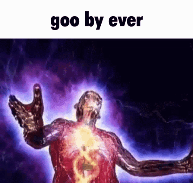 a man with his arms outstretched and the words goo by ever written above him
