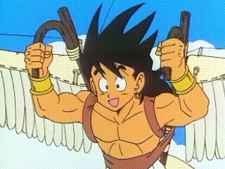 a cartoon character is flying through the air while holding a pair of poles .