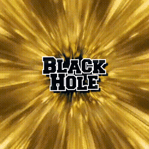a yellow background with the words black hole in black letters