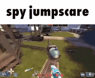 a screenshot of a video game with the words spy jumpscare above it