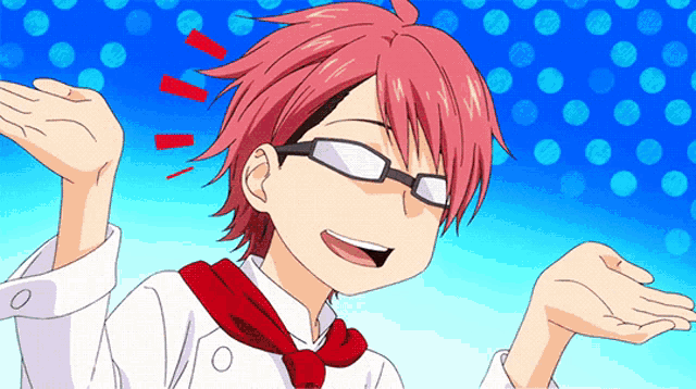 a cartoon character with red hair and glasses is wearing a red scarf around his neck