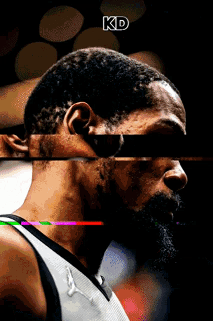 a poster of a basketball player with the letters kd above his head