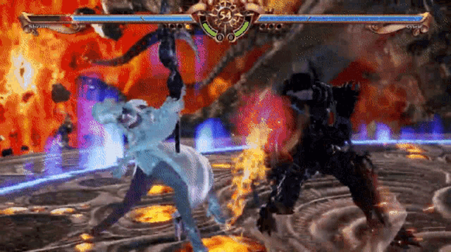a video game is being played on a computer and two characters are fighting each other