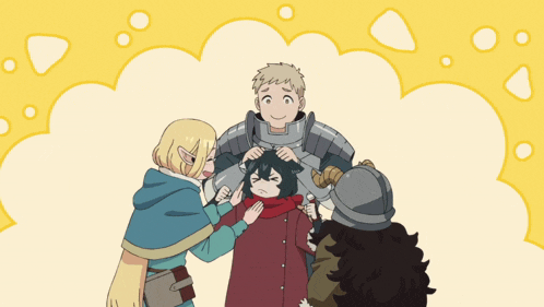 a group of cartoon characters including a knight and a girl
