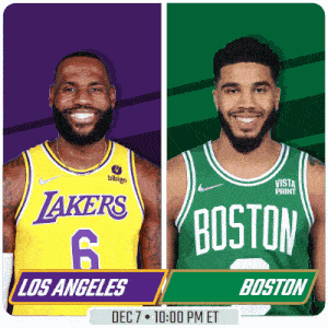 a poster for a basketball game between the lakers and boston celtics