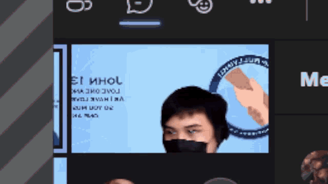 a man wearing a mask is being shown on a screen that says me